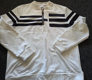 Men's White Zip-Up Sweater with Black Stripes